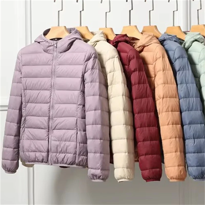 2025 New Autumn Winter Women Bigsize Hooded Down Coat Ultra Light Thin White Duck Down Jacket Ladies Short Warm Parkas Outwears
