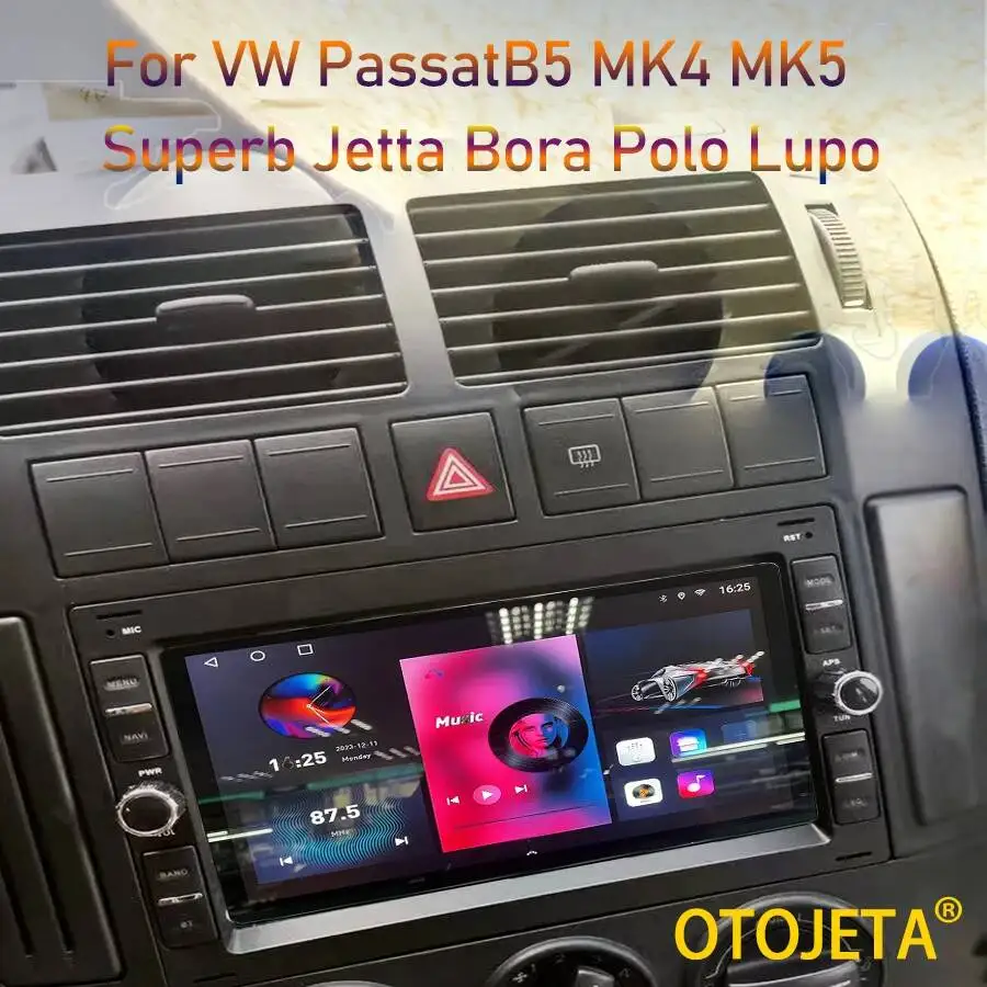 7″ Android 14 2 Multimedia Radio For VW PASSAT B5 MK4 MK5 SHARAN Jetta Bora Polo TRANSPORT T5 CITI CHICO CarPlay Android Auto