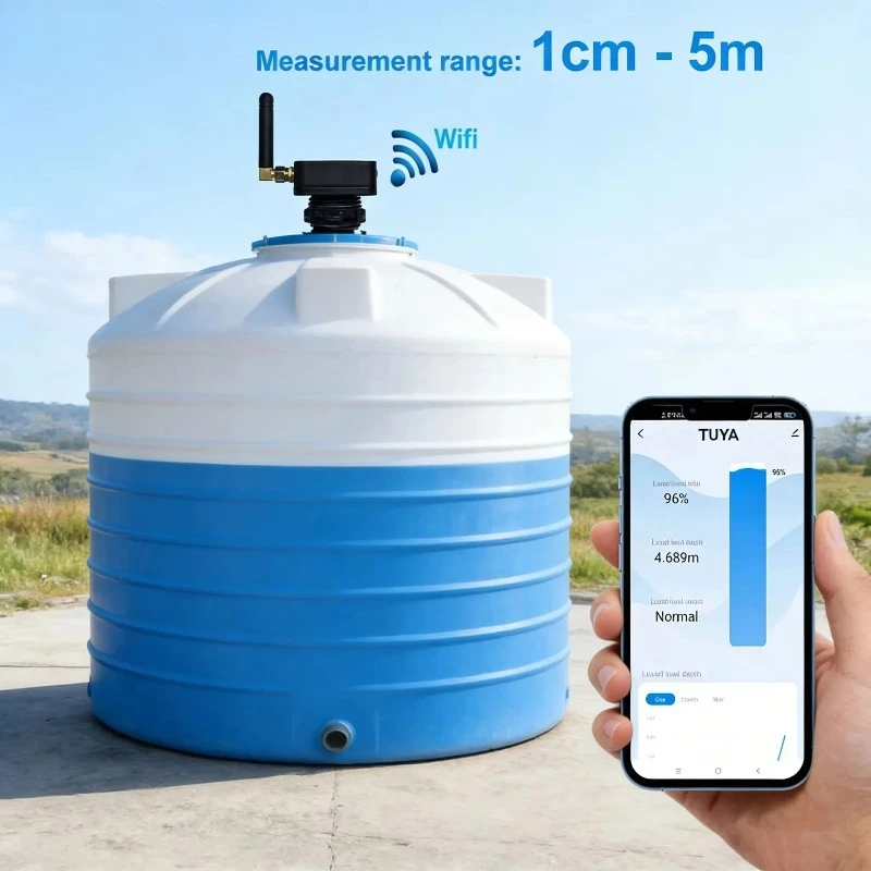 Customizable WiFi Wireless Laser Distance Sensor Smart 1-5m Non-Contact Liquid Level Monitor Water Tank Measurement IoT Gauge
