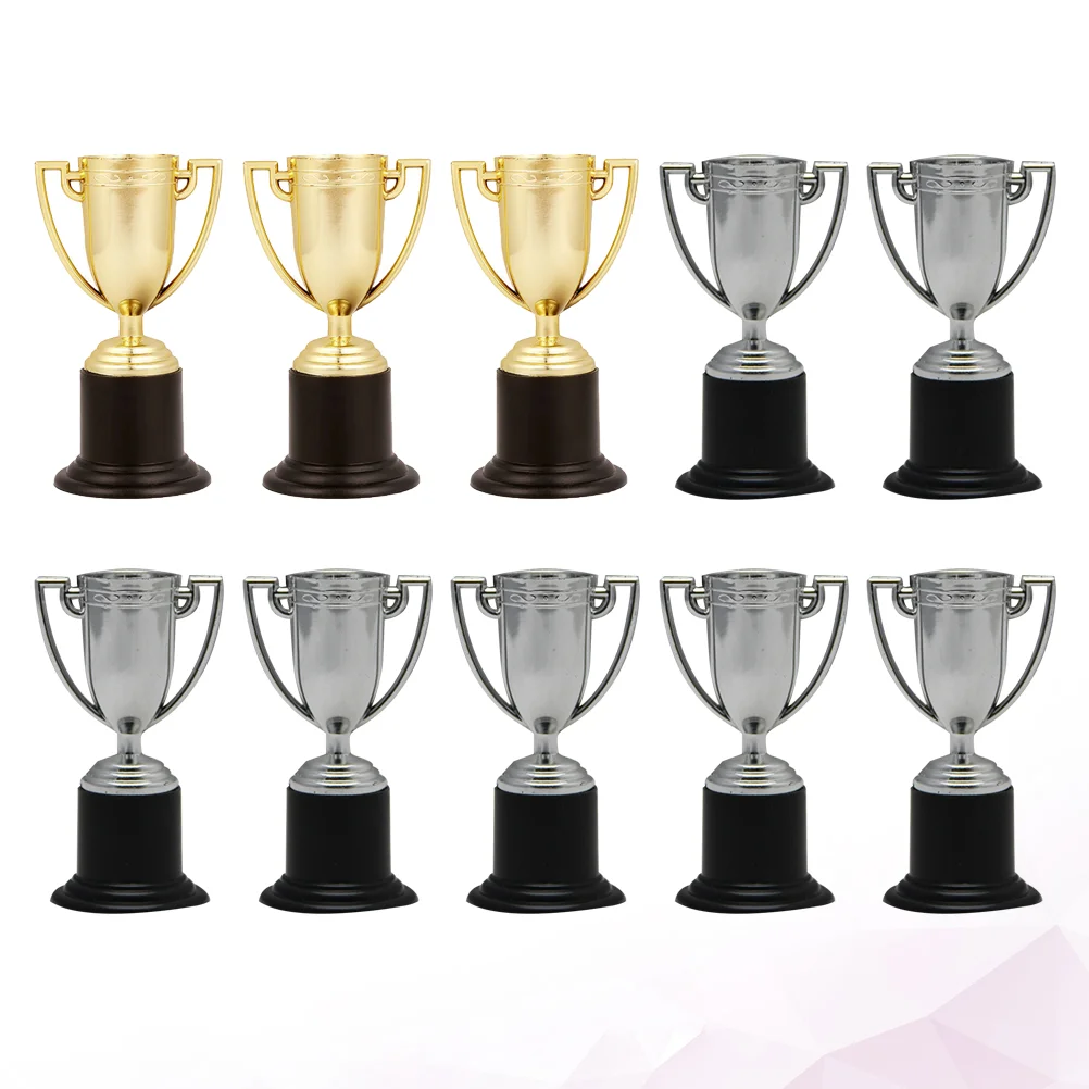 

10pcs Mini Plastic Trophy Kids Sports Competitions Award Toy for Kindergarten School (Golden for 3pcs Silver for 7pcs)