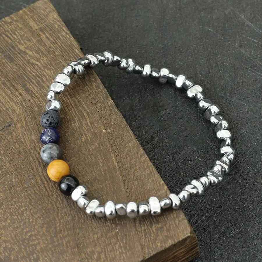 New Natural Stone Bracelet Men Women Irregular Silver Color Hematite Beaded Braslet Meditation Chakra Braclet Leisure Pulseira