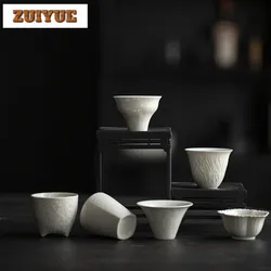 2pc/set Retro Grass Wood Gray Glazed Teacup Handmade Single Master Cups Home Tasting Tea Mug Chinese Chazhan Bowl Kung Fu Teaset