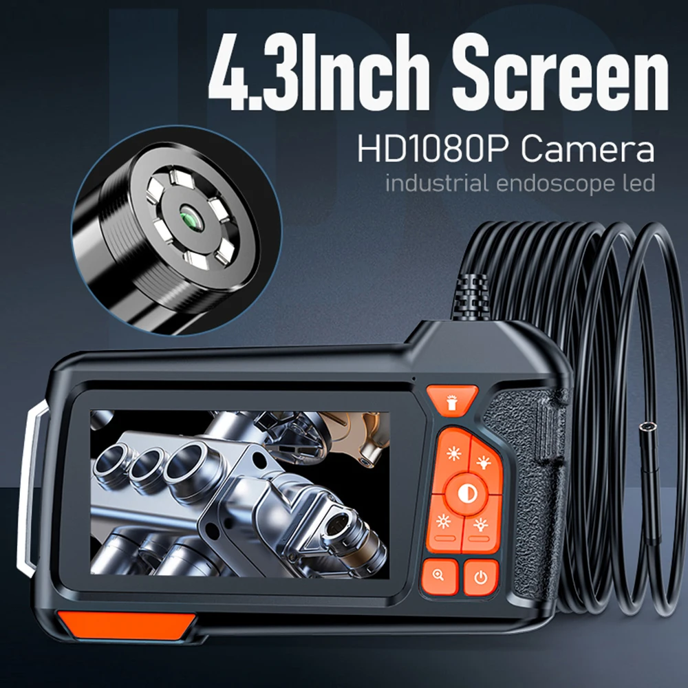 Telecamera per endoscopio con luce P67 endoscopio HD impermeabile telecamera di ispezione LCD da 4.3 pollici 5.5mm per parete di scarico HVAC automobilistica