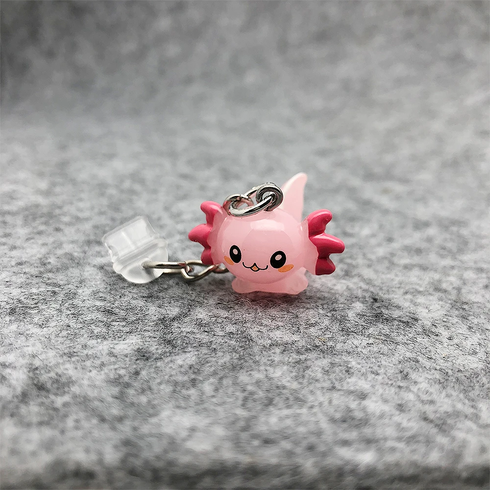 Adorable Practical Resin Pink Axolotl Charm Dust Plugs for Mobile Phone, Tablets, Laptops, USB-C & Lightening Port