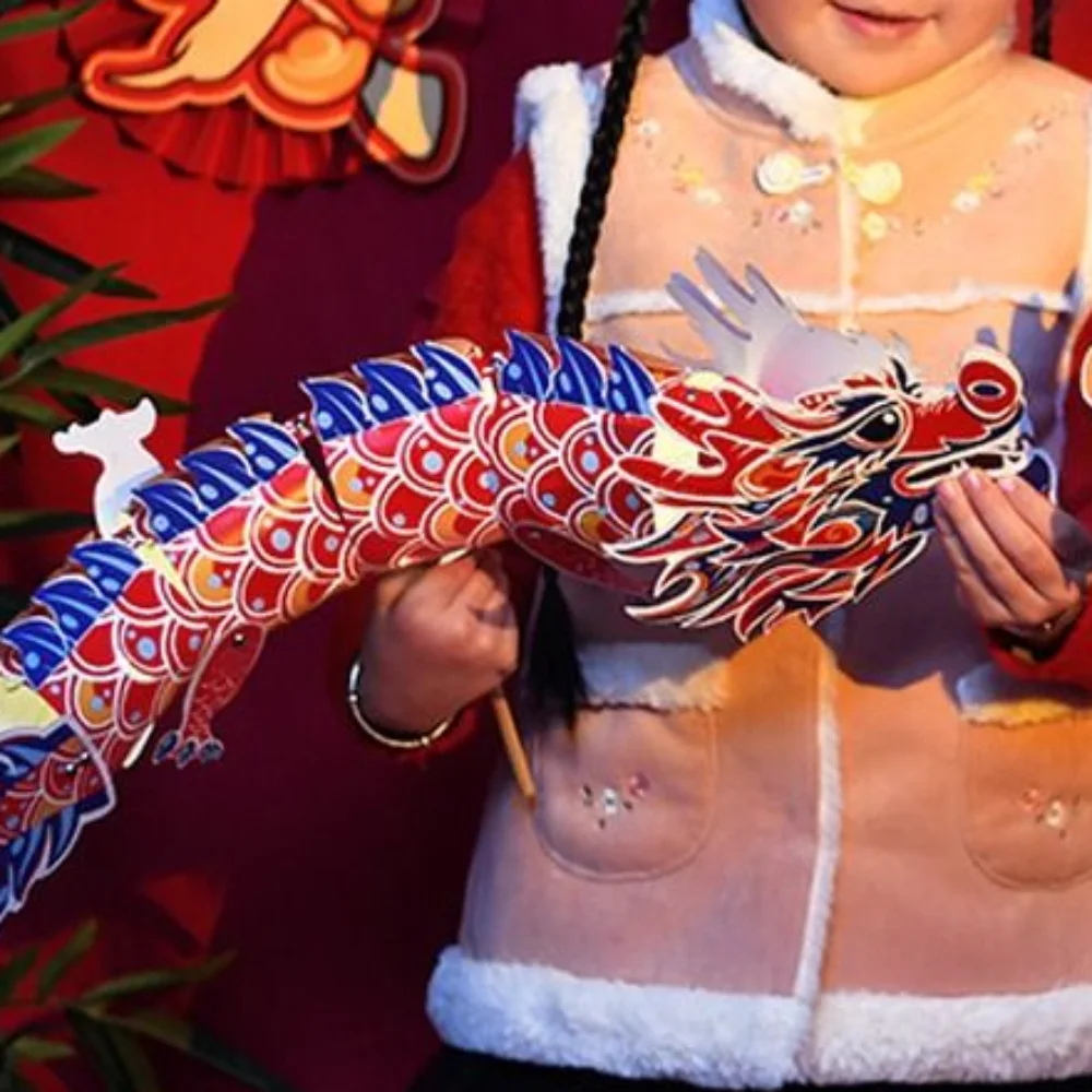 Chinese Dragon Dance Lantern Handmade Blessing Handheld Dragon Lantern Traditional LED Lantern Toys School Project