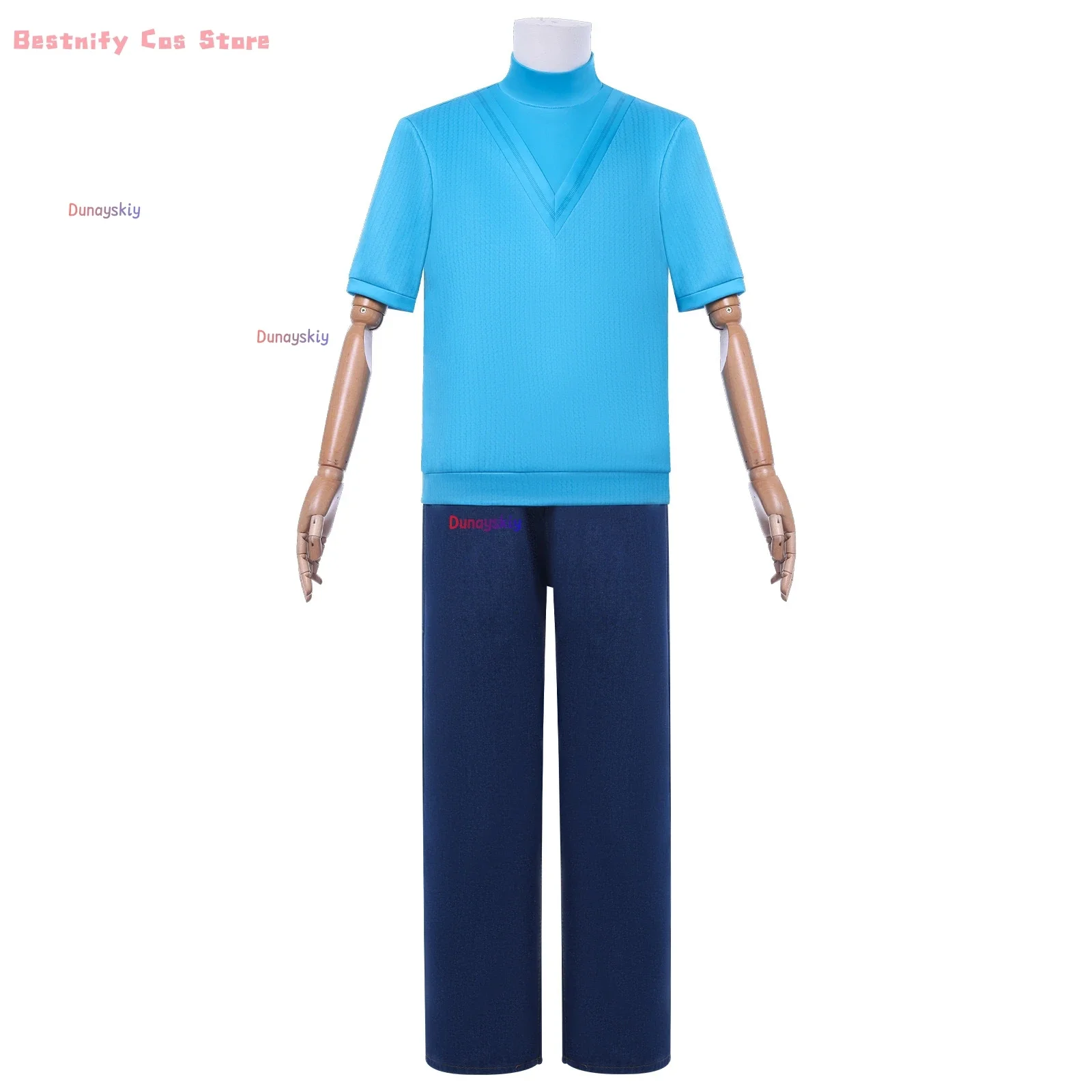 أزياء كوسبلايستيف كوسفريف أزرق تي شيرت علوي سروال كوسبريفري مجموعة ريترو مستقبلية نمط لعب الأدوار بدلة مغامرة الزي للرجال والأولاد