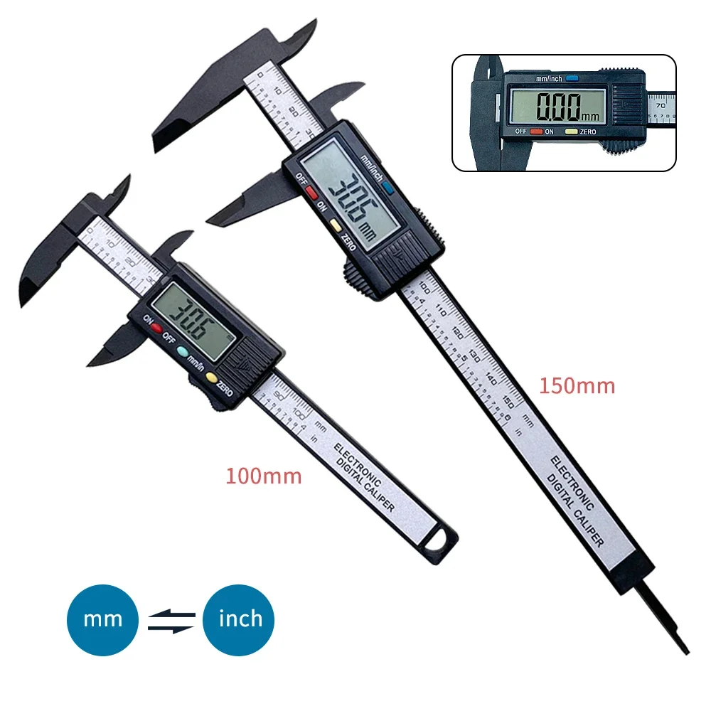 150mm 100mm Elektronischer Digitaler Messschieber Kohlefaser Zifferblatt Messschieber Mikrometer Messwerkzeug Digitales Lineal