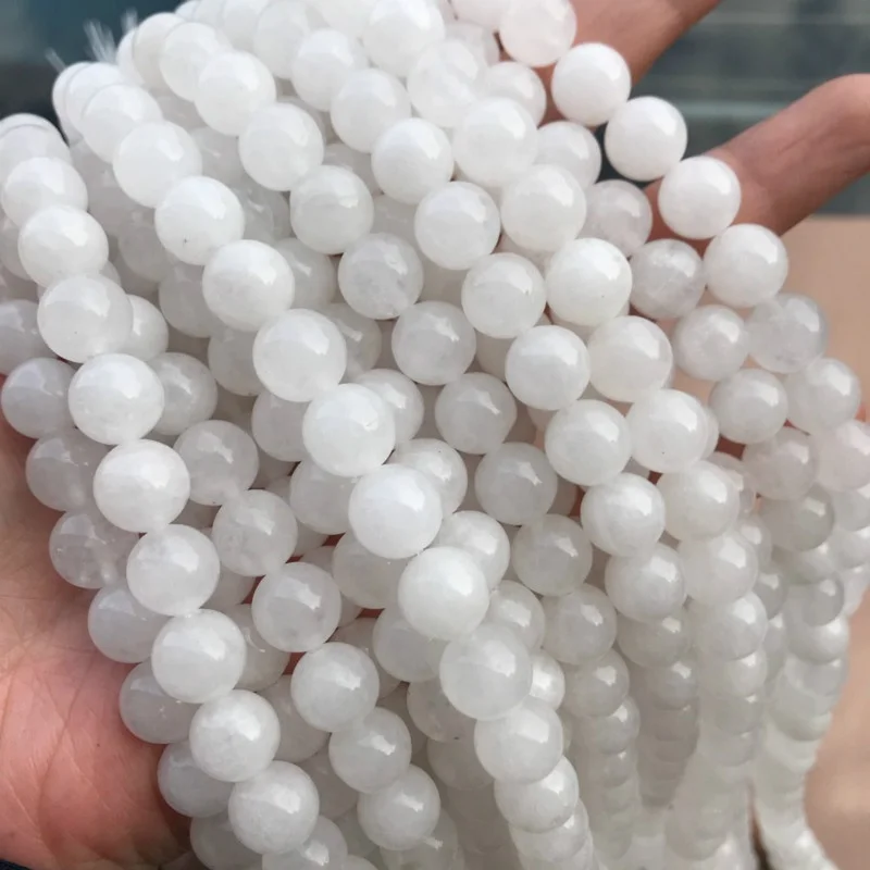 Wholesale Spacer Beads for Bracelet Making Nature Stone beads Round White Jade Bead Jewelry Handmade 4 8 10mm