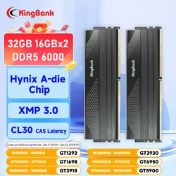 KingBank 데스크탑 PC 메모리 램, 하이닉스 A 다이, DDR5 CL30, 16GB, 16GB, x2, 32GB, 6000MHZ 지지대 XMP 3.0, 1.35V RAM