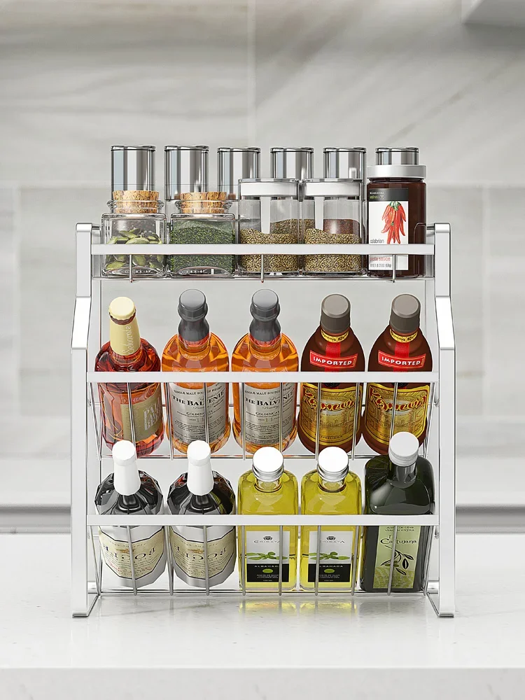 Stainless steel kitchen seasoning shelf for storing soy sauce bottles, seasoning cans, seasoning racks, tabletop items