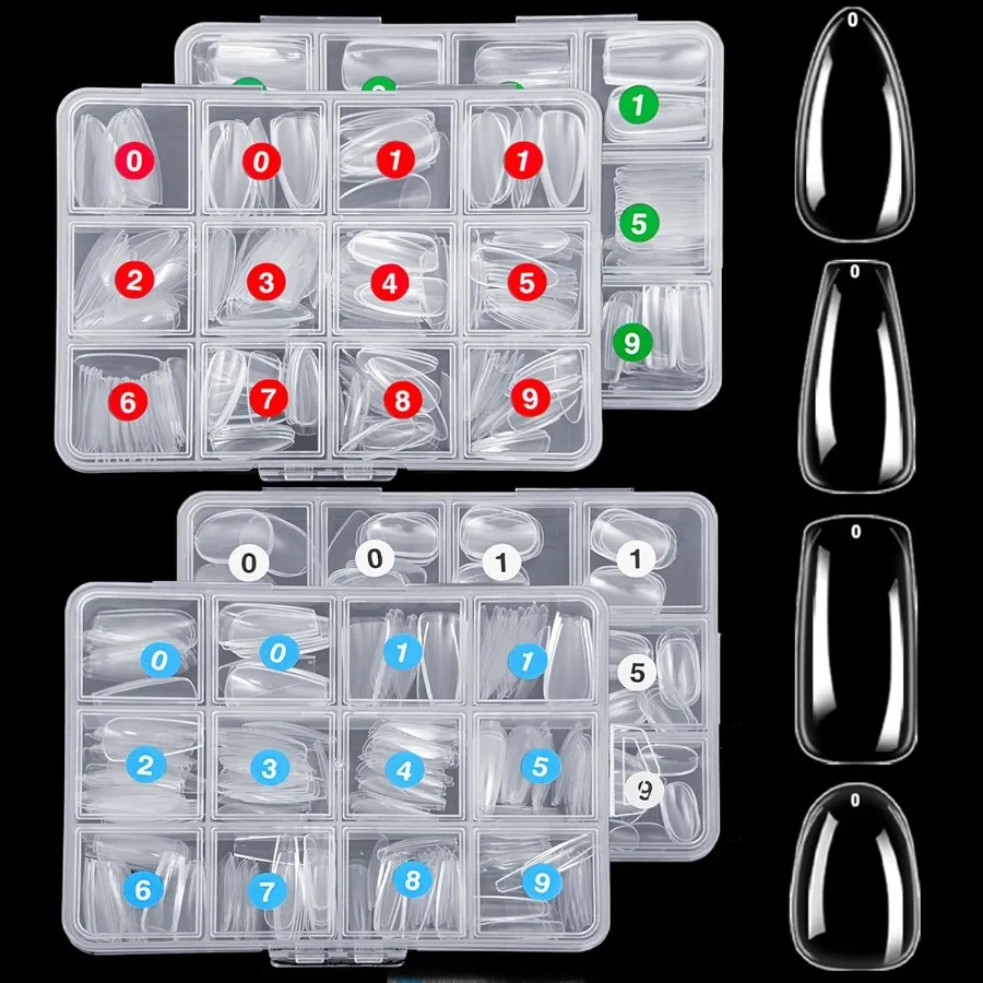 

1000 шт. Типсы Прозрачные накладные ногти Полное покрытие для набора акриловых ногтей 10 размеров 4 формы Длинный миндаль Квадратный гроб Овальная форма