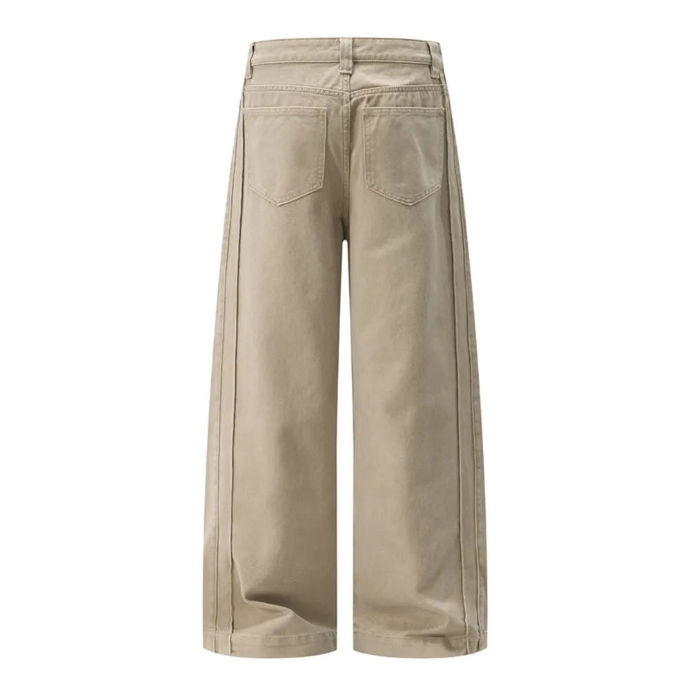 MWJLPWQ American Retro Wide-Leg Straight Pants For Men Trend Street Style Unique Pocket Pleat Design Loose Casual Trousers 20763