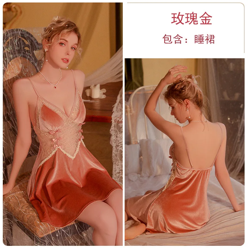 

Plus Size Women Nightwear Lace Hollow out velvet camisole Nightgown Sleepwear Lingerie Set V-Neck Pajamas Sleeveless Homewear