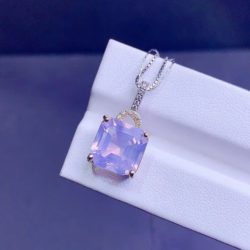 

Solid 925 Silver Amethyst Necklace Pendant Light Purple 10mm 5ct Natural Amethyst Pendant with 3 Layers 18K Gold Plated