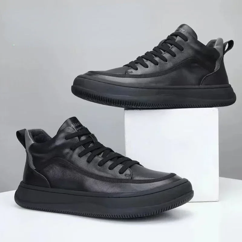 

Men's Leather Boots 2023 Black Platform Warm Fur Ankle Boots Short Lace Up Fashion New Borwn Casual Shoes for Men Working Botas