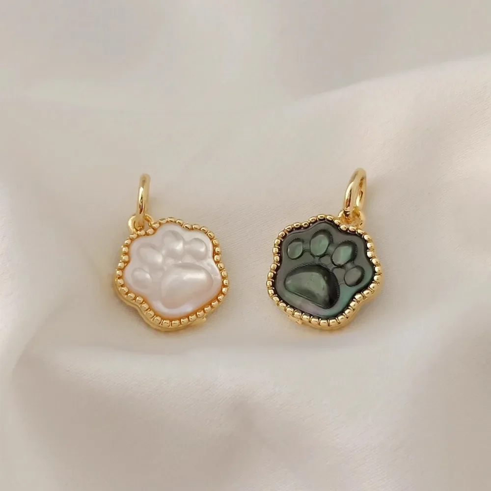 14K Gold-plated Double-sided Shell Cute Cat Paw Print Pendant, Wealth-attracting Pendant, Bracelet, Necklace DIY Accessory