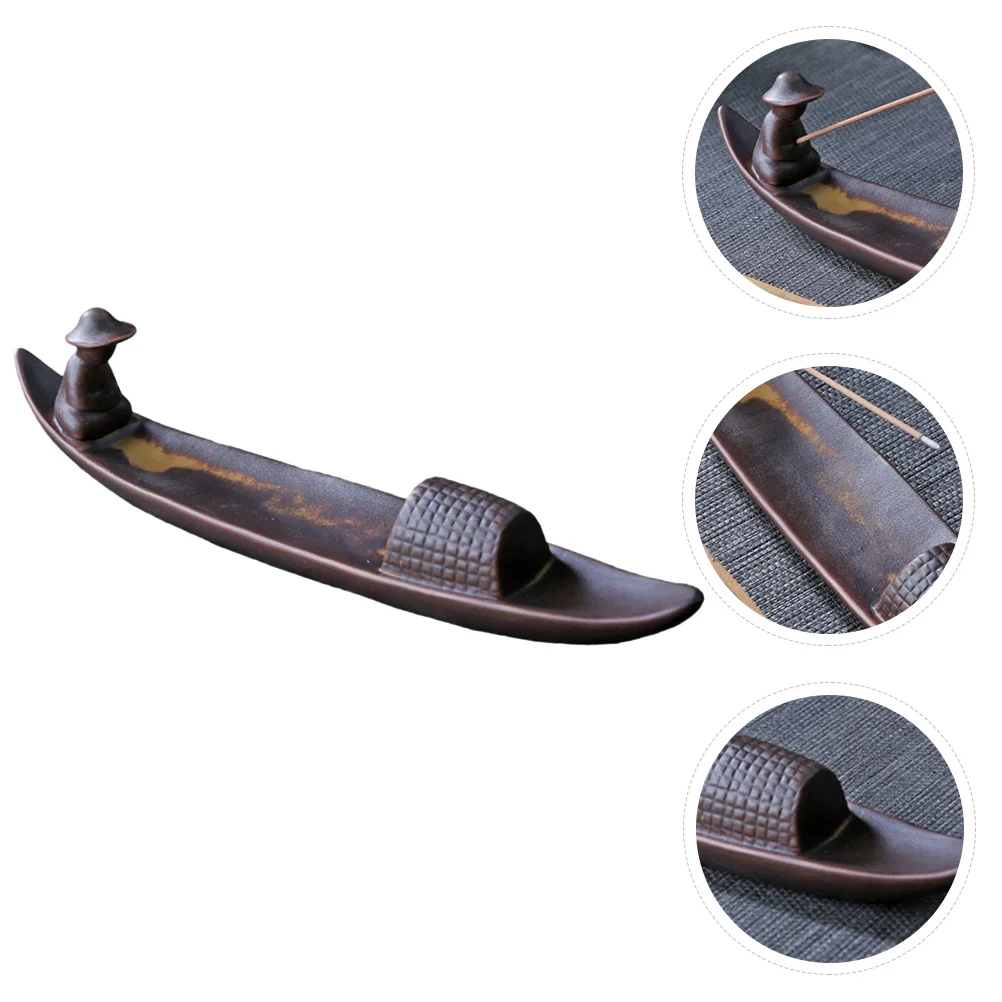

1Pcs Creative Ceramic Incense Burner Boat Style Holder Vintage Fisherman Ornament Yoga Meditation Room Home Decor