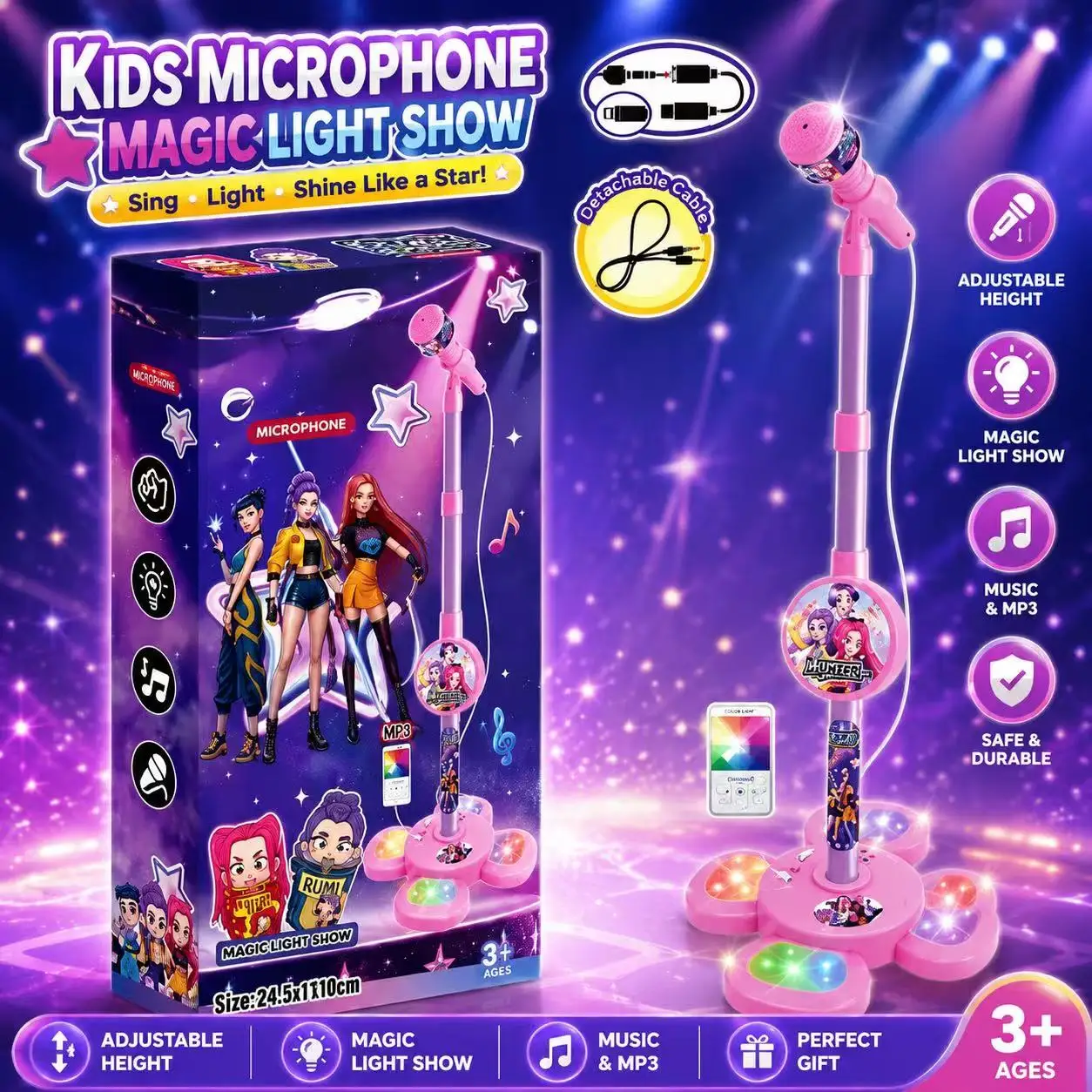 Karaoke Microphone with Stand, Portable Music Singing Machine with Audio Effects for Home Party and Fun Entertainment