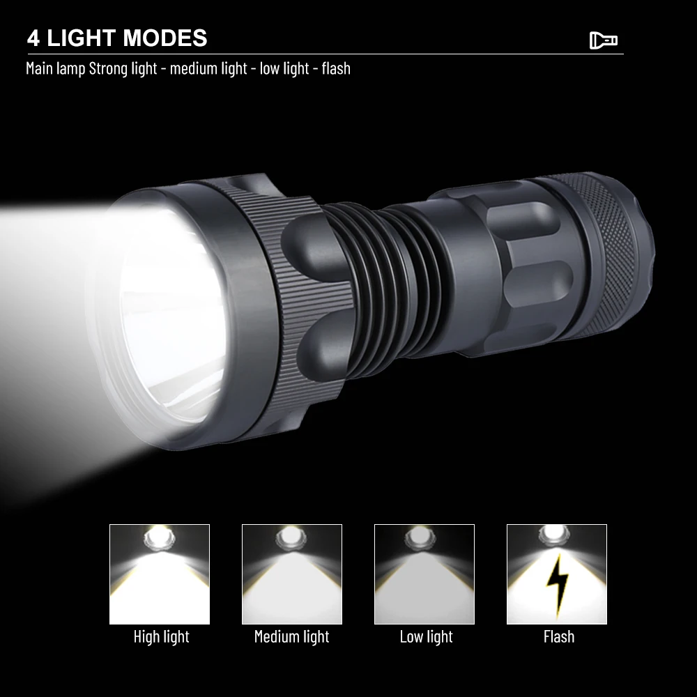 Jetbeam SST70 LED 3000LM 695M Range Tactical Flashlight 37H Runtime Torch IPX8 Waterproof Lamp Outdoor Light