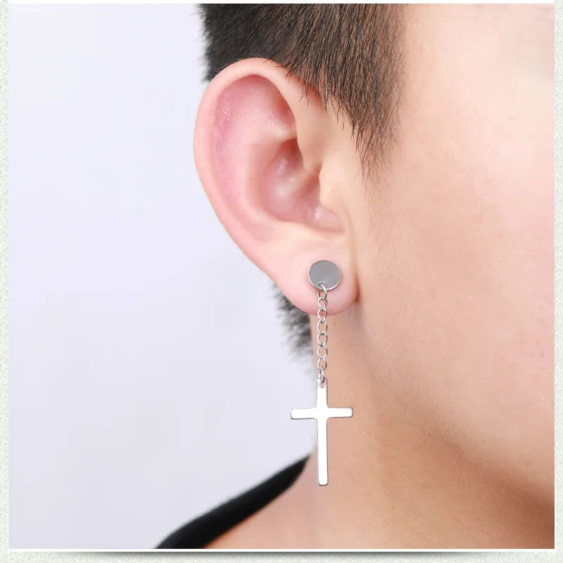 1 Pair Silver Color Punk Stainless Steel Pendant Earrings For Men/Women Popular Collection Ear Buckle Hip Hop Gothic Jewelry