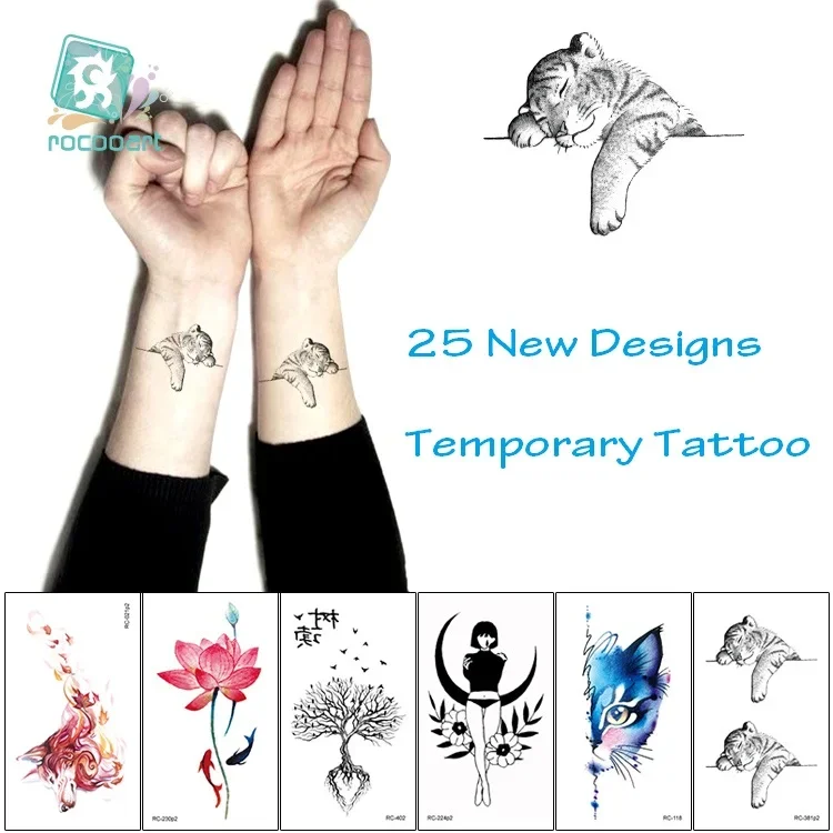 Waterproof Temporary Tattoos Flowers Cat Trees Wolf Flash Tattoo Stickers Boys Girls Body Art For Men Translated Tattoo Sleeve