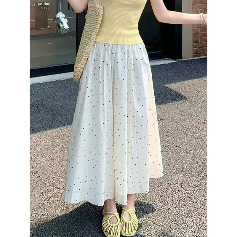 Women Fashion Wave Point Wide Leg Trousers Summer Femme High Waist Pants Long Skirts Ladies Casual Yamamoto Pantalons Maxi Skirt