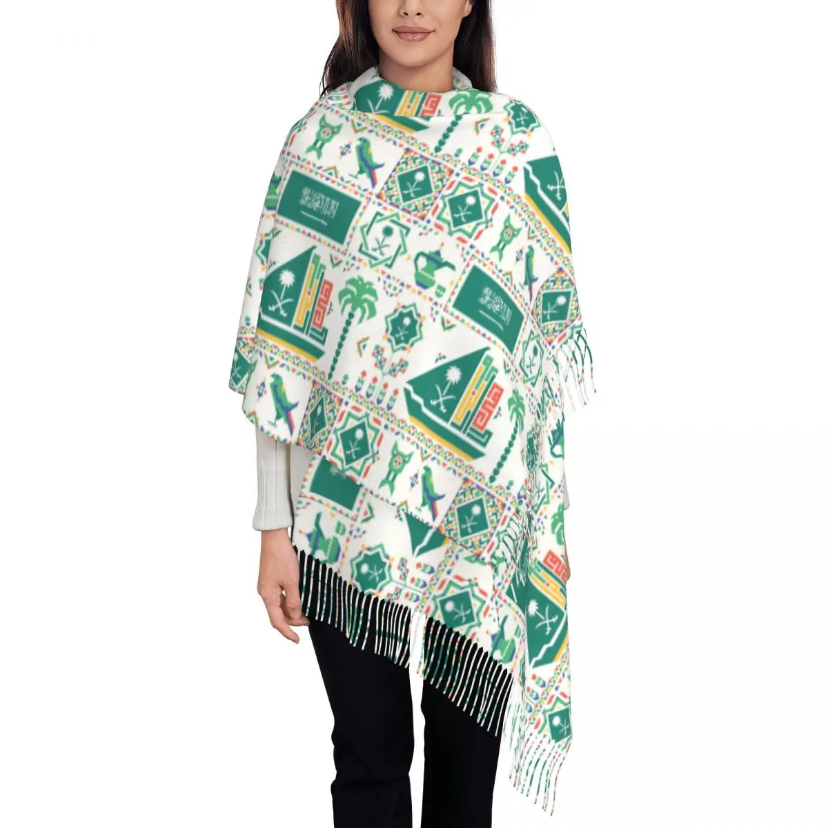 Custom Printed Arabic Calligraphy Emblem Saudi Arabia Flag Scarf Men Women Winter Fall Warm Scarves Shawls Wraps