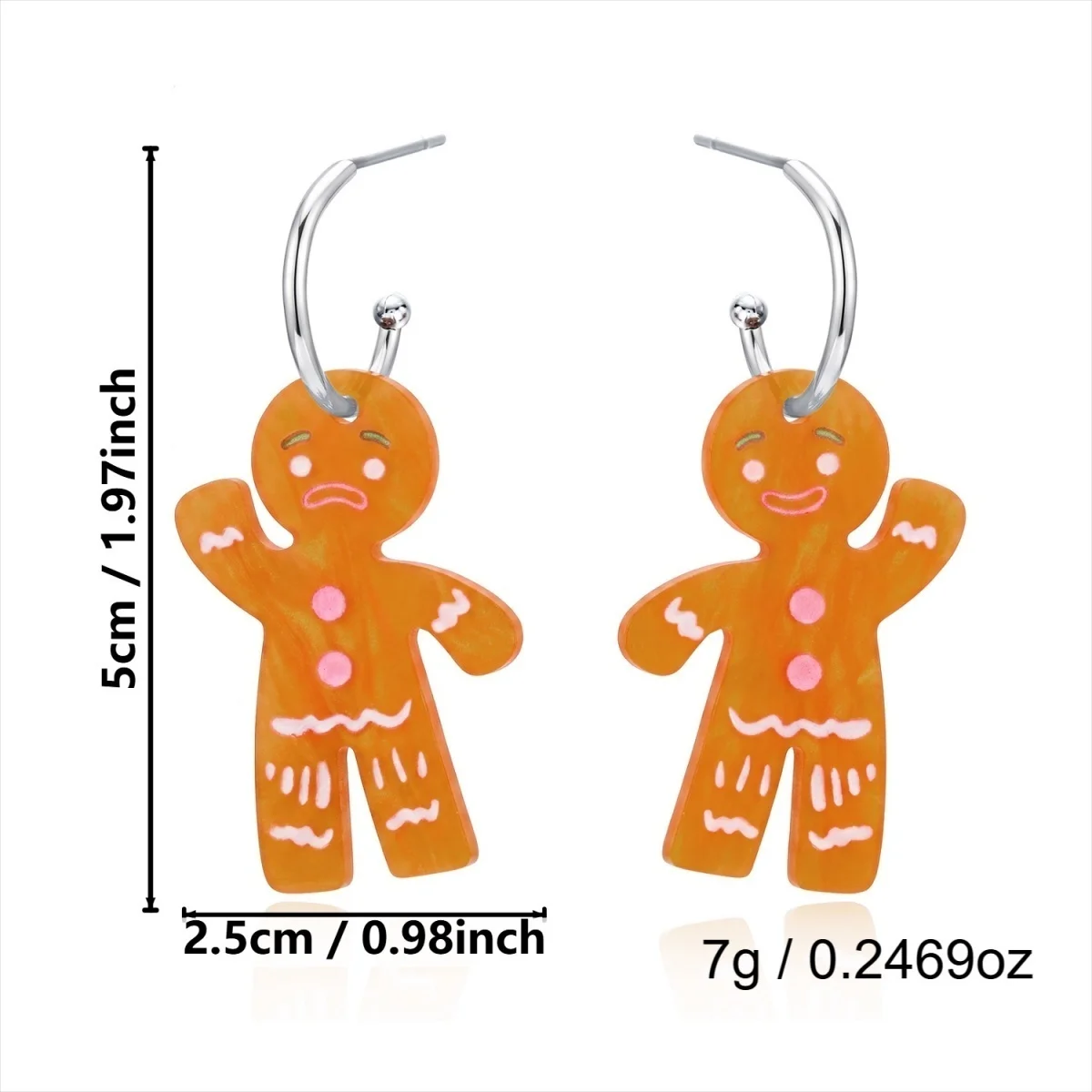 Lustige Ohrstecker mit simulierten Perlen und Weihnachts-Lebkuchenmann-Motiv für Damen, kreative Acryl-Ohrringe mit winkenden Lebkuchen-Männchen, Schmuck – Detail 39