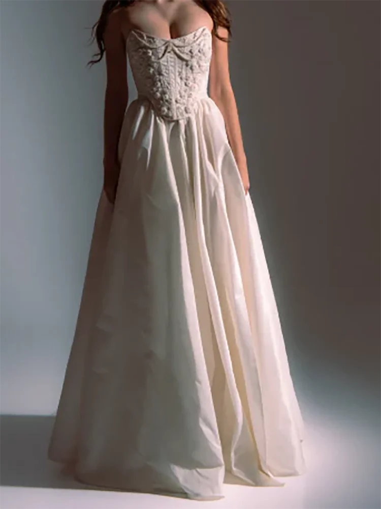 

Elegant Strapless Sequined Applqiuins Pleat A-Line Bride Wedding Dresses Bridal Gowns Customized