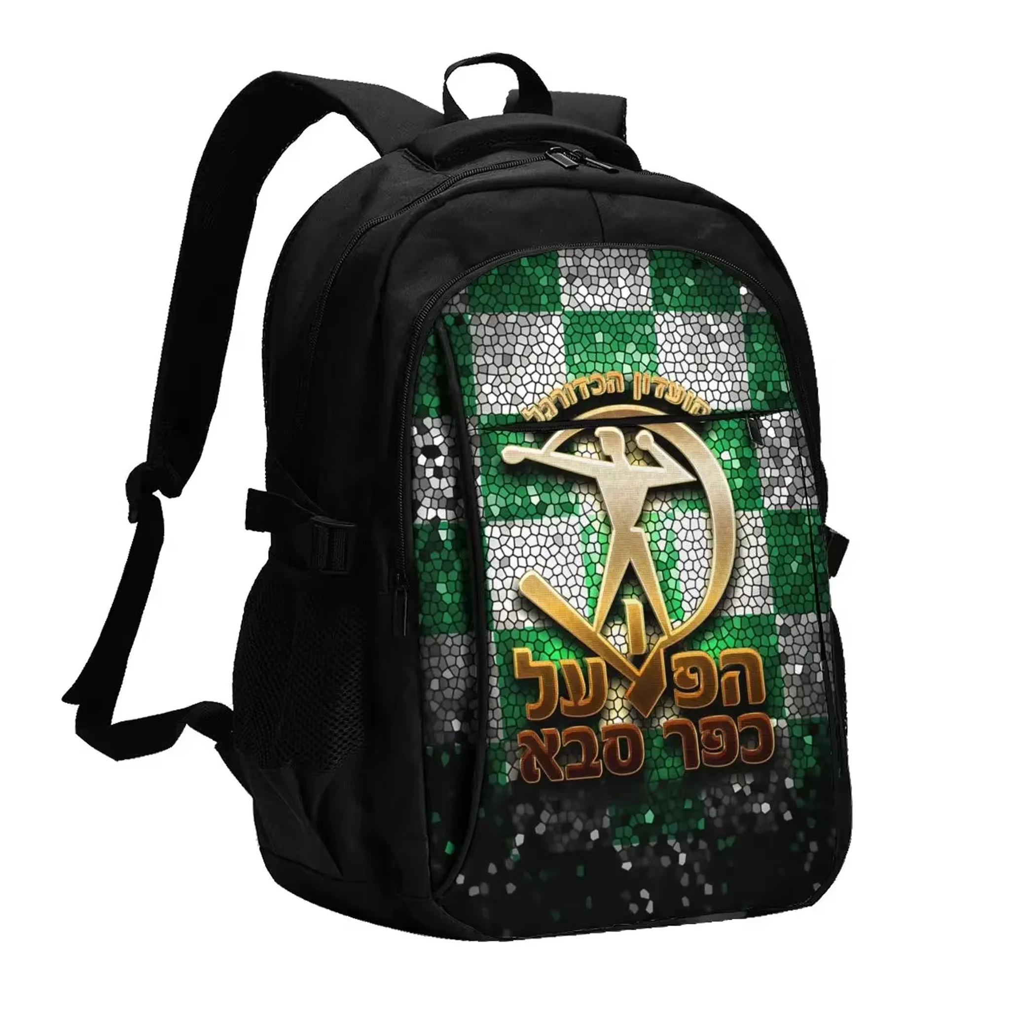 حقيبة ظهر للكمبيوتر المحمول للسفر من Hapoel Kfar Saba، حقيبة ظهر مقاومة للماء للأعمال مع منفذ شحن USB، حقيبة جامعية للرجال والنساء