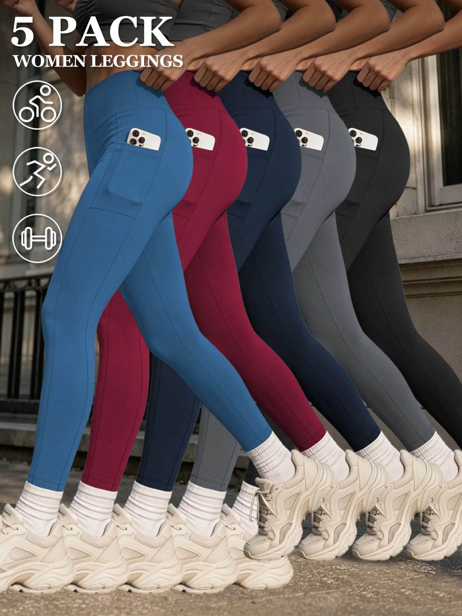 5 Pack Buttery Soft Leggings for Women - High Waisted & Tummy Control Yoga Pants with Pockets Black Leggings Women Full Length