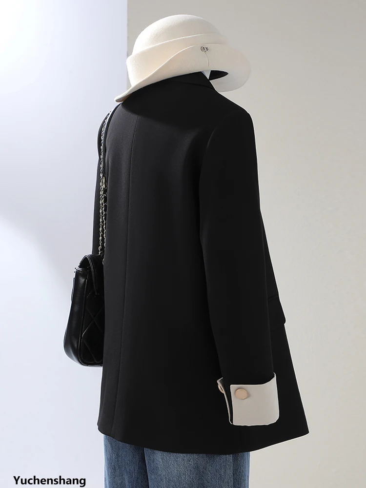 แฟชั่นผู้หญิงเบลเซอร์สุภาพสตรีแอพริคอตสีเทาสีดำหญิงหลวมฤดูใบไม้ร่วงฤดูหนาวเสื้อลำลอง