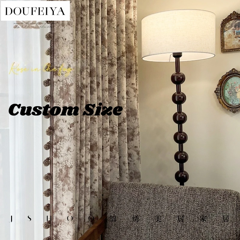 Cotton and Linen Vintage Thick Heavy-duty Yarn-dyed Solid Color Blackout Curtain Fabric for Living Room and Bedroom Custom Size