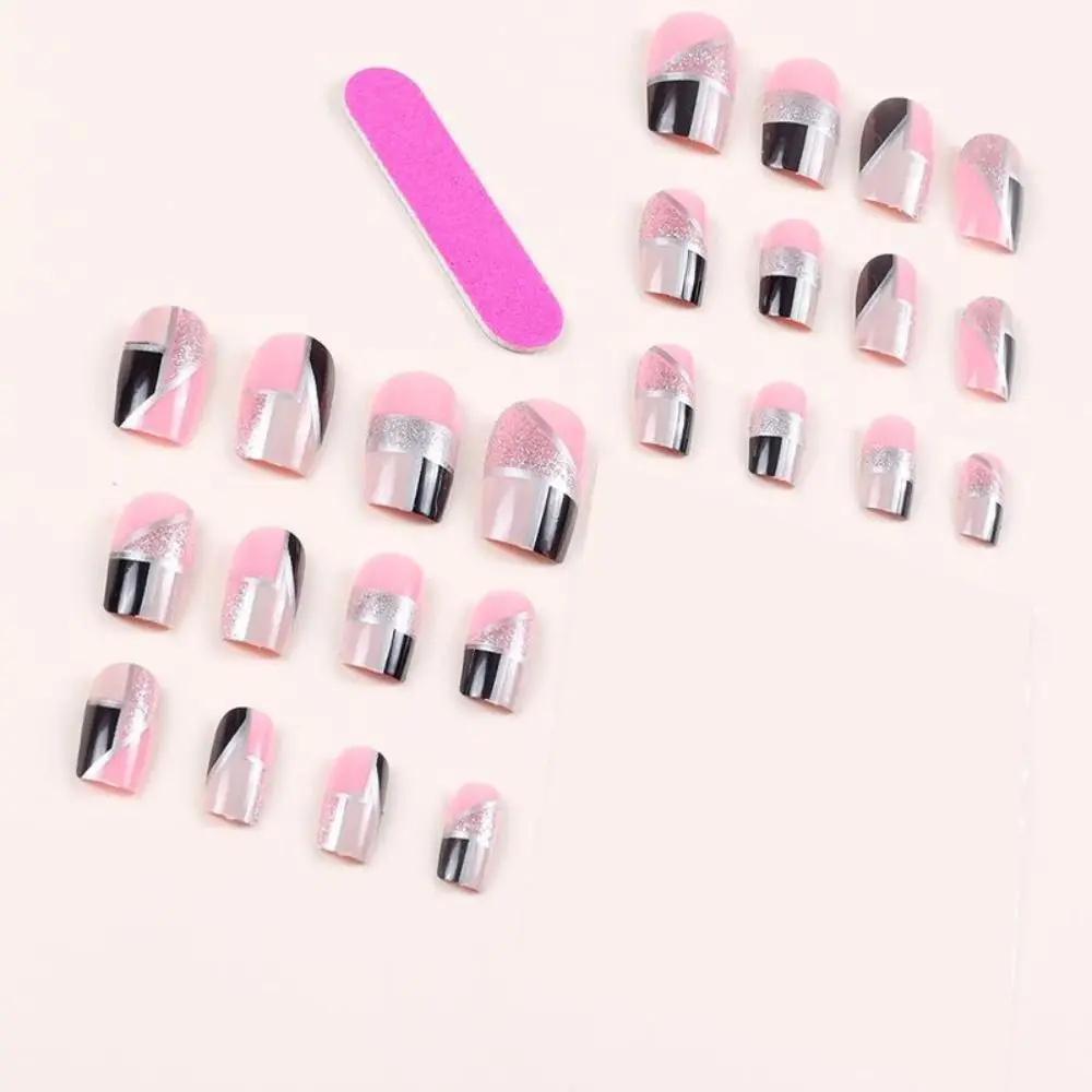 Faux ongles français de longueur moyenne pour femmes, presse à tête carrée, couverture complète, mode de manucure portable, N64