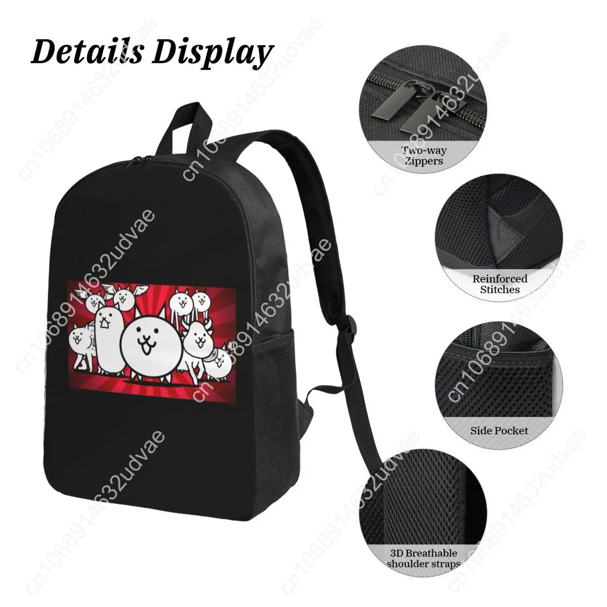 Nyanko Great War Battle Cats Backpack Boys Girls BookBag School Bag Computer Shoulder Bags 3ps Insulated Lunch Bag Pencil Case