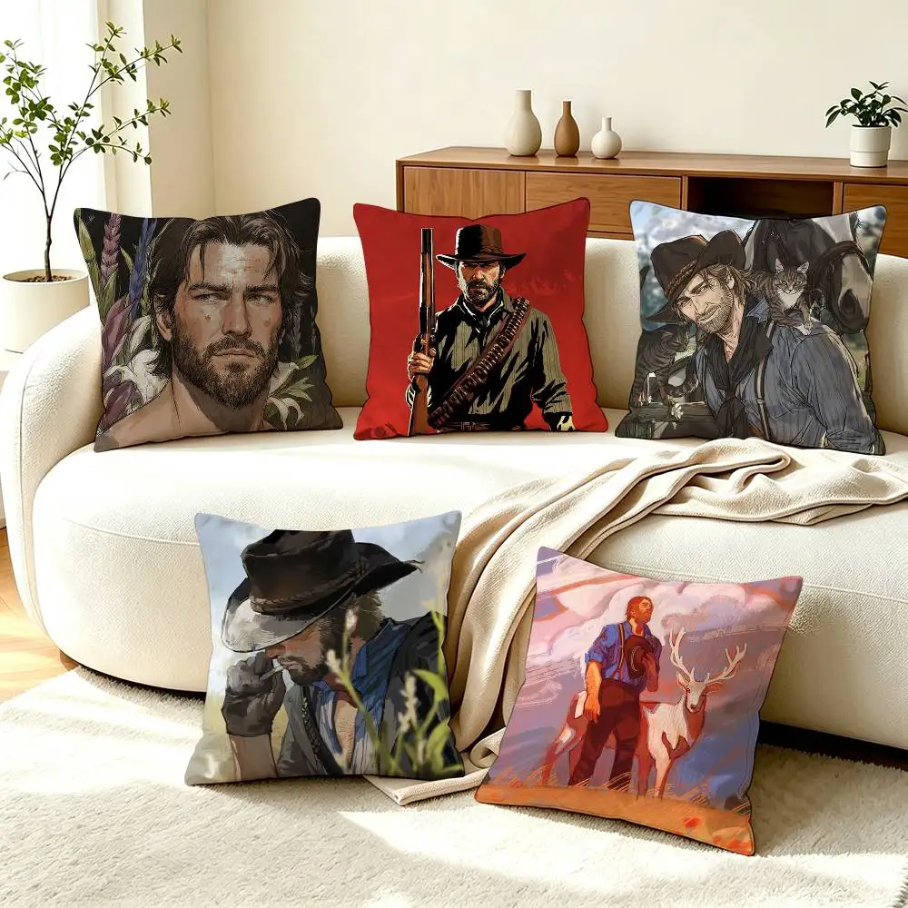 R-Red Dead Redemption Morgan  Square Double-Sided printed Pillow Case Bedroom Bedside Pillow Sofa Cushion Cover