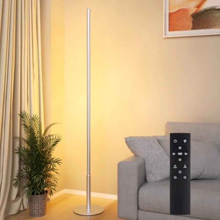 

Minimalist Corner Floor Lamp 2700K-6500K Dimmable with Remote Control 57.8" Height Metal Slim Ambient Standing LED Light Modern