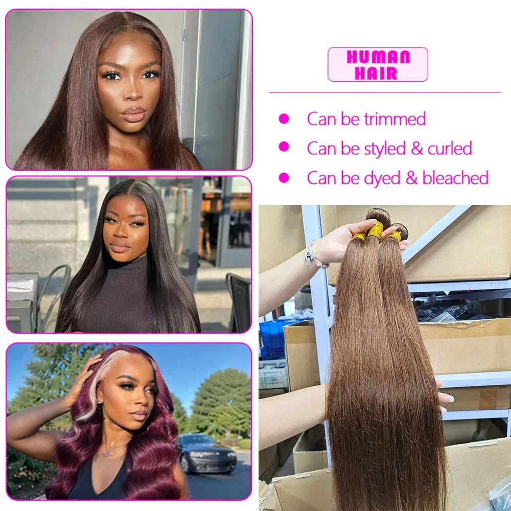 Color #4 Bundles Dark Brown Straight Human Hair Bundles Chocolate Brown Bundles Straight Remy Human Hair Double Weft 3 Bundles image 5