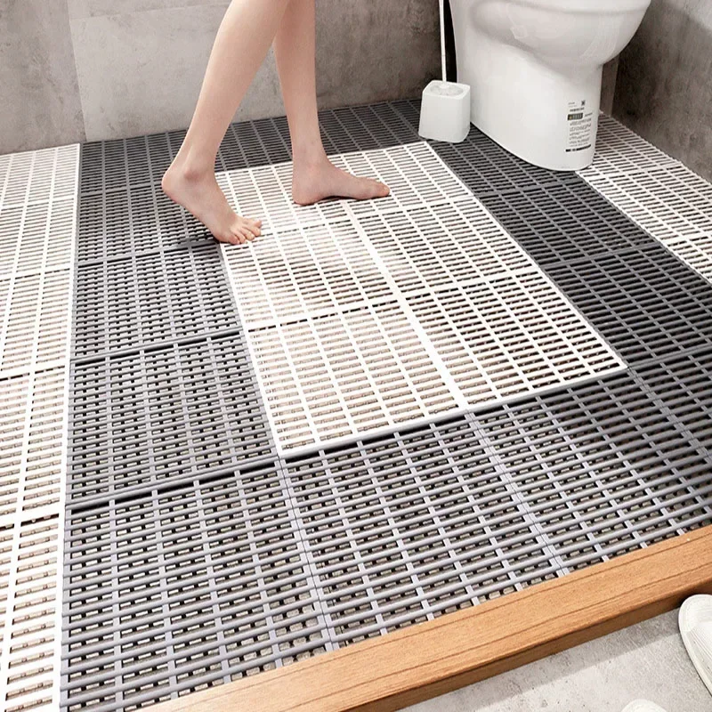 Bathroom Eco-Friendly Tpe Anti-Fall Foot Mat Flexible Striped Splicing Anti-Slip Pad Waterproof Hollow Toilet Floor Covering