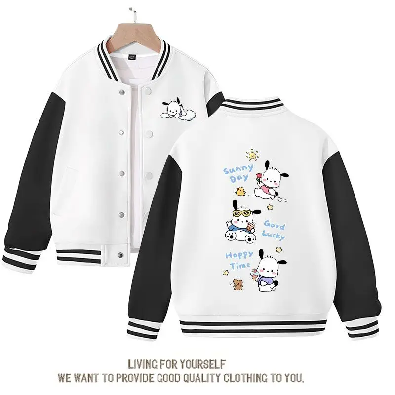 Sanrio Kawaii Pochacco Spring Autumn New Children's Baseball Uniform Cute Cartoon Girl Casual Loose Fit Sports Jacket Coat Gift