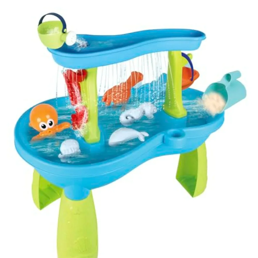 Toddler Sensory Sand and Water 2 Tier Table Indoor Outdoor Summer Beach Toys and Play Table for Backyard Table for 3-5 Year Old