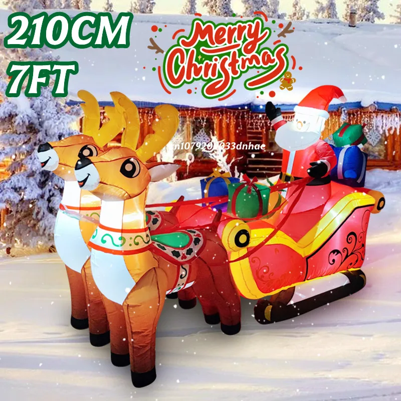 Decoração inflável de natal papai noel equitação trenó rena luzes led embutidas, para decoração de festa de jardim ao ar livre indoor