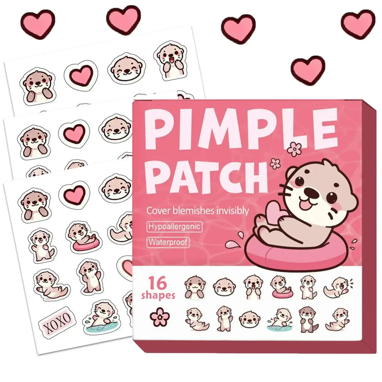 Hydrogel patch -32/48/64 pieces, hypoallergenic, waterproof, nonalcoholic skin sticker Cute otter design for both men and women