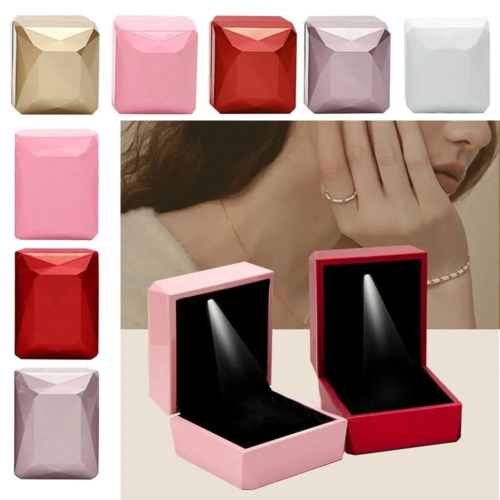 Diamond Jewelry Storage Box Baking Paint Round Edge Earrings Ring Display Case with LED Light Pendant Necklace Organizer