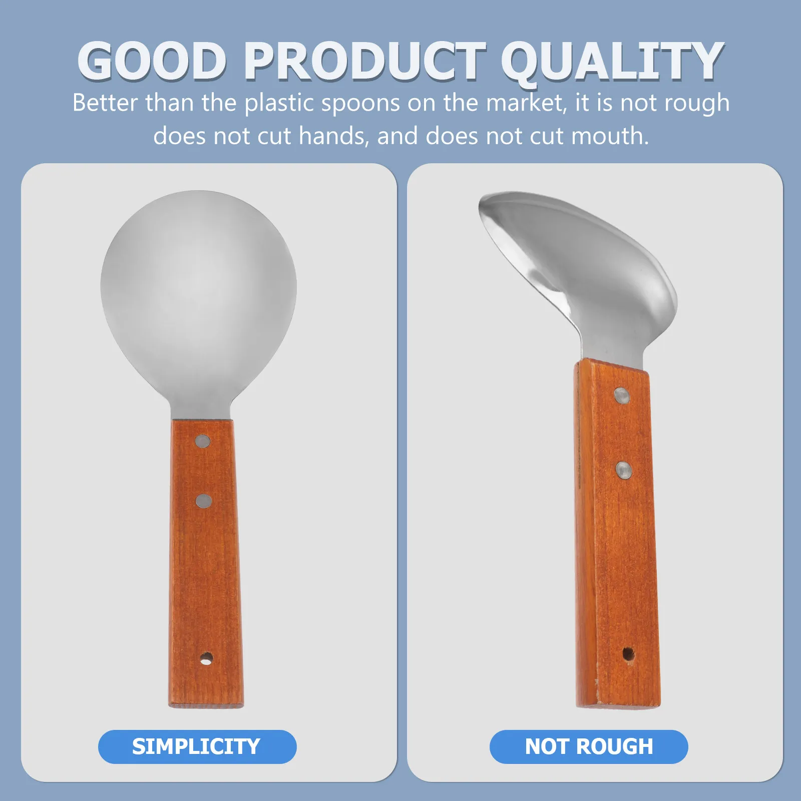 Brown Large Size Stainless Steel Rice Spoon Polished Finish Food Serving Spoon for Home Restaurant Soup Scoop Soup Scoop