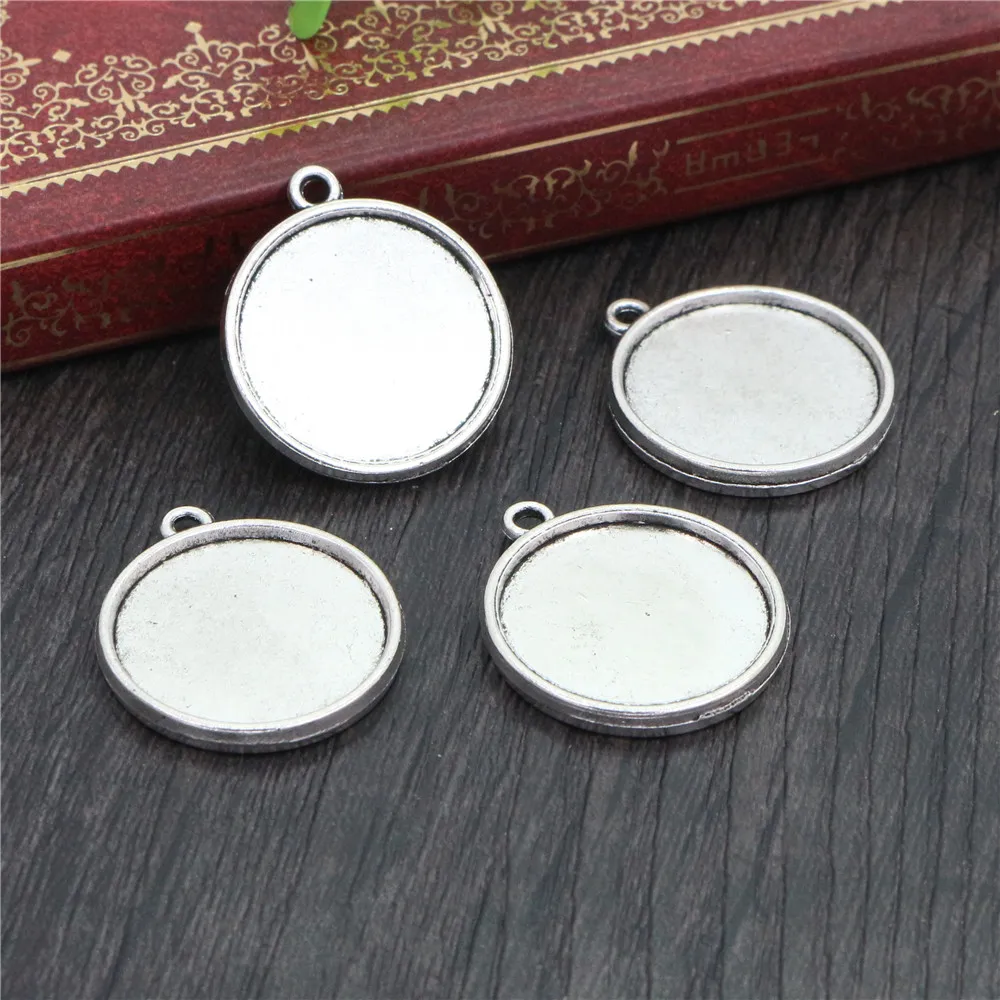 

10pcs 20mm Inner Size Antique Silver Plated Classic Style Double Side Cabochon Base Setting Charms Pendant (D2-32)