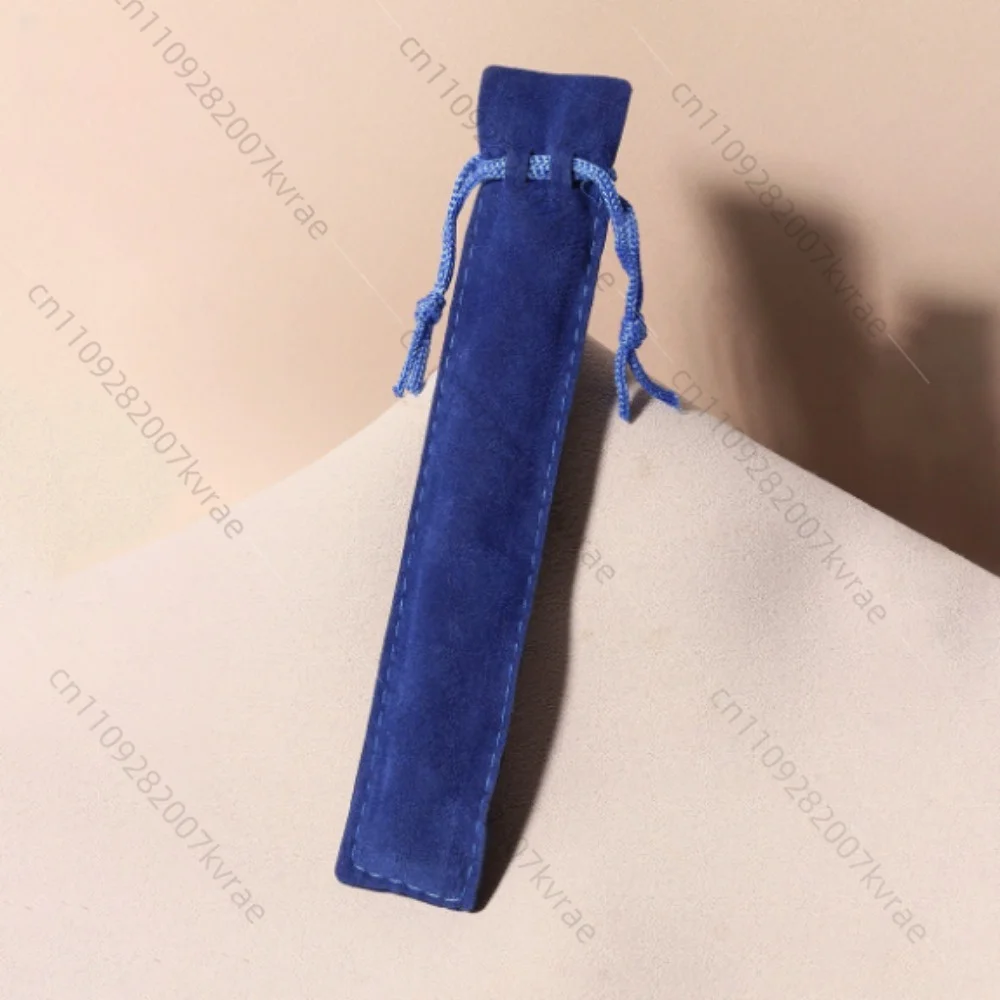 100Pcs Velvet Pen Pouch Blue Drawstring Pen Bag Single Pen Sleeve Holder Pencil Bag For School Office Business Gift