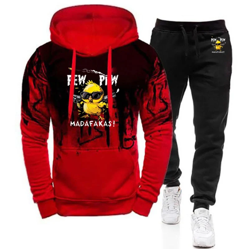 

2025 Spring And Autumn Men's Pew Pew Madafakas Cute Chick Funny Graphic Logo Print Urbanization Hoodies Pants Suits