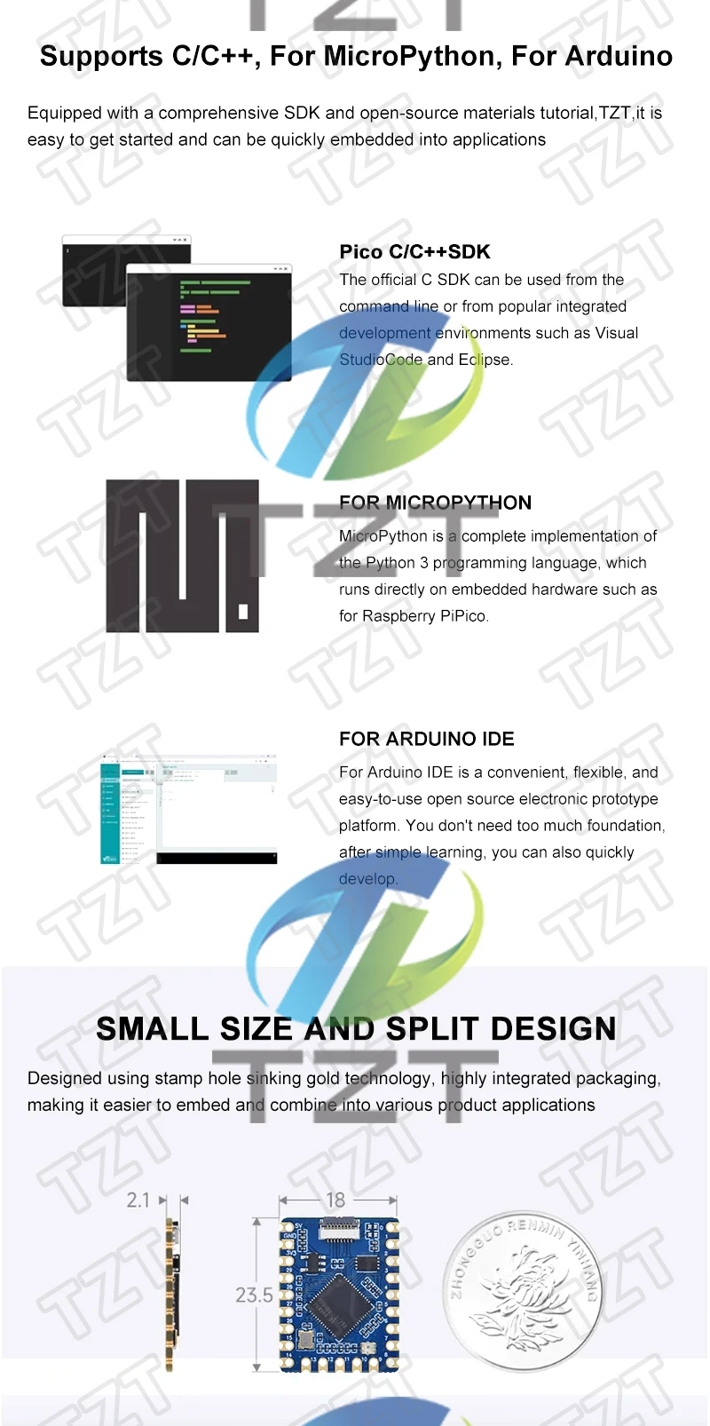 TZT RP2040-Tiny Development Board Modul RP2040 Für NULL Raspberry Pi PICO USB Typ C Schnittstelle 264 KB SRAM 2 MB Flash Für Arduino – Detail 2
