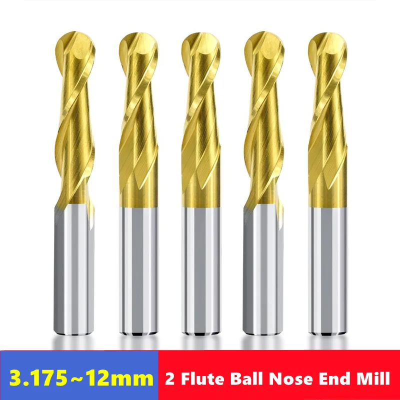 

1pcs Ball Nose End Mill 3.175 4 6 8 10 12mm Shank TiN Coated CNC Router Bit 2 Flute Carbide Milling Cutter Woodworking Tool